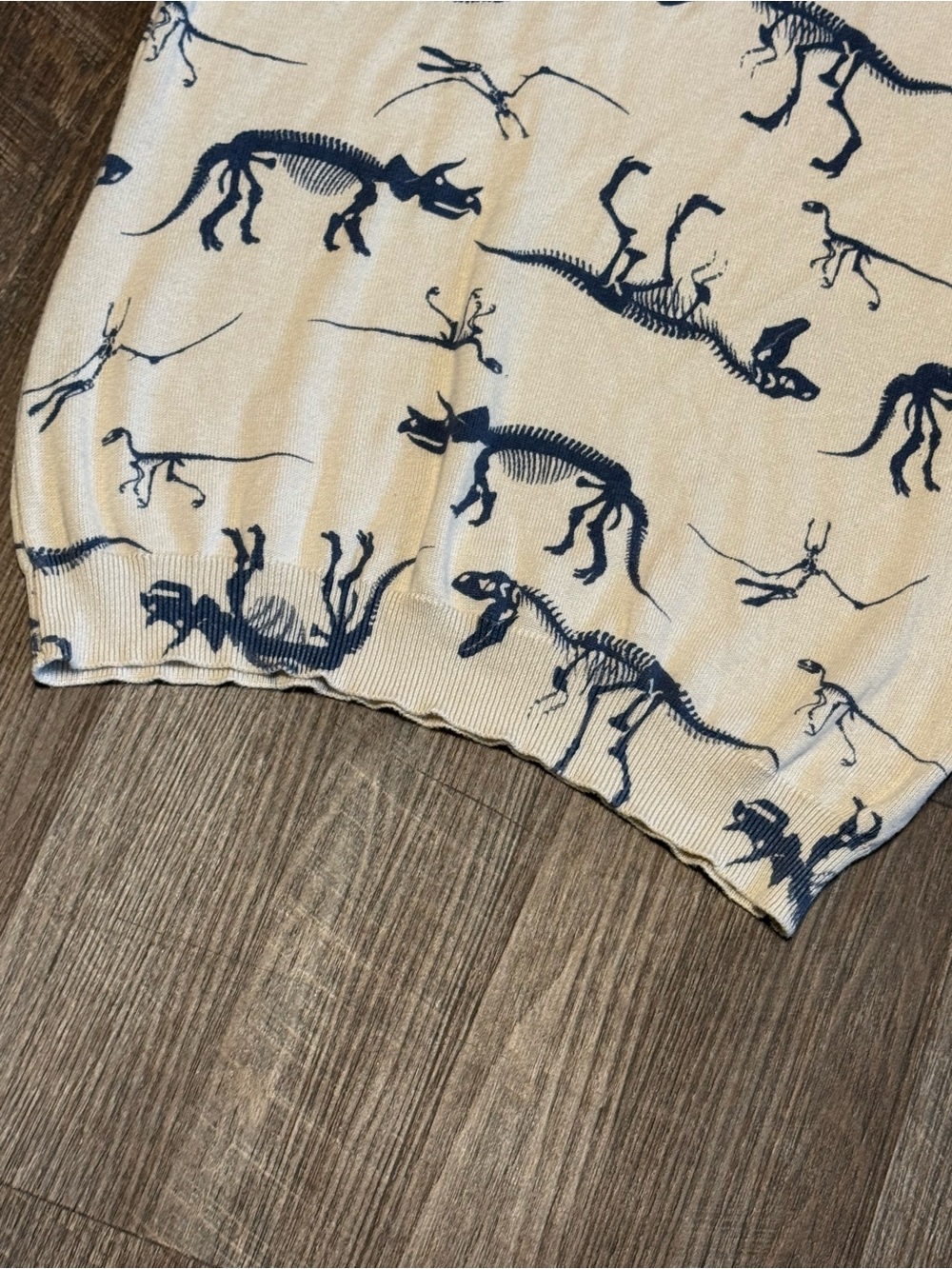 Lrg ModCloth 3/4 Sleeve Cream & Grey/Bluish Dinosaur Sweater - Picture 5 of 10